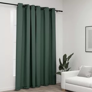 vidaXL Zasłony stylizowane na lniane, przelotki, zielone, 290x245 cm - Zasłony - miniaturka - grafika 1
