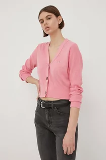 Swetry damskie - Tommy Jeans Tommy Jeans kardigan lniany damski kolor różowy lekki - grafika 1