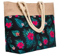 Torebki damskie - Wzorzysta torba plażowa shopper wzór kwiatowy, czarny - miniaturka - grafika 1
