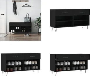 vidaXL Ławka na buty czarna 102x35x55 cm Materiał drewnopochodny - Ławka na buty - Ławki na buty - Ławka z miejscem do przechowywania - Stojak na buty - Szafki na buty - miniaturka - grafika 1