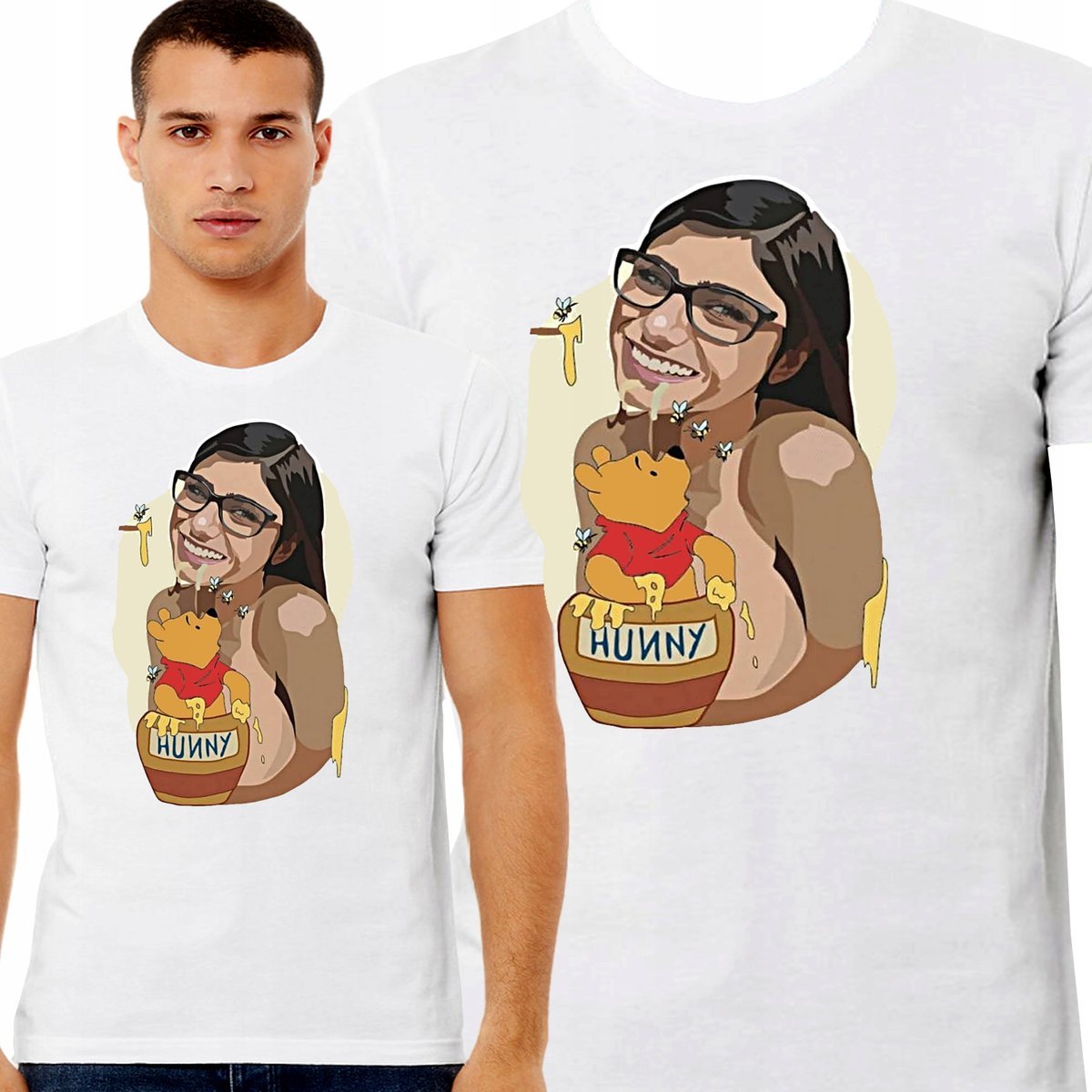 ŚMIESZNA KOSZULKA Z NADRUKIEM MIA KHALIFA KUBUŚ MIÓD PREZENT S 3446