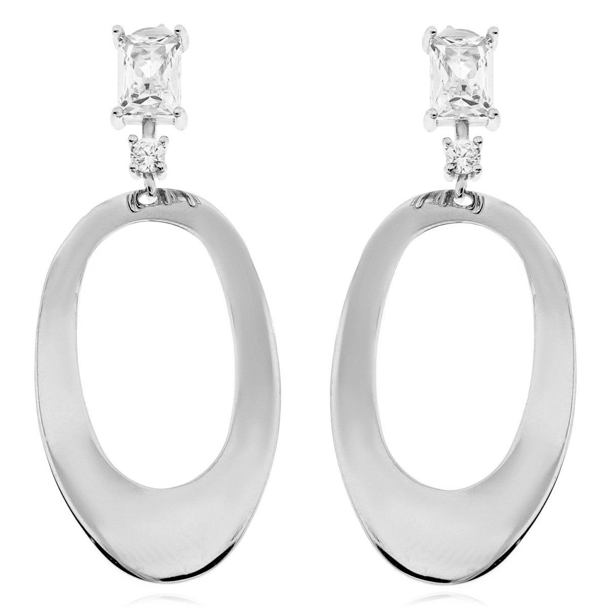Srebrne kolczyki wiszące owalne z cyrkoniami sztyfty pr. 925