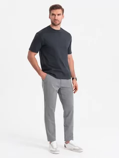 Spodnie męskie - Męskie spodnie o klasycznym kroju w delikatną kratę - szare V3 OM-PACP-0187 - grafika 1
