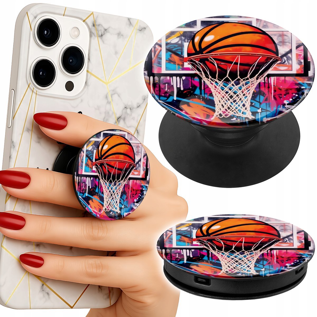 Uchwyt do telefonu Popsocket na palce/stojak KOSZYKÓWKA NBA BOISKO KOSZ FAN