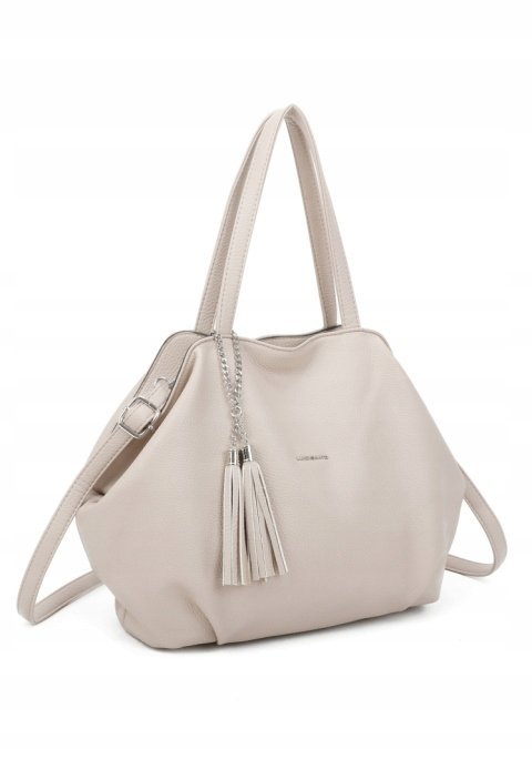 Pojemna Torebka Damska Shopper Worek A4 LUIGISANTO Beżowa Skóra Eko