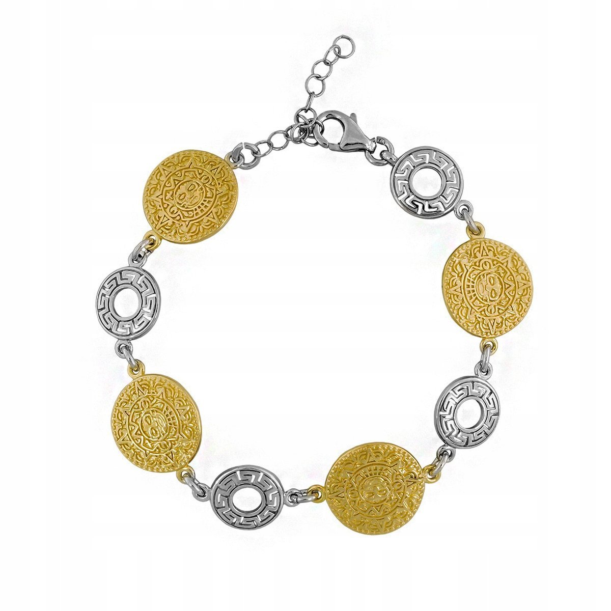 Bransoletka srebrna pr. 925 Elegancka Rodowana i Złocona Kalendarz Azteków