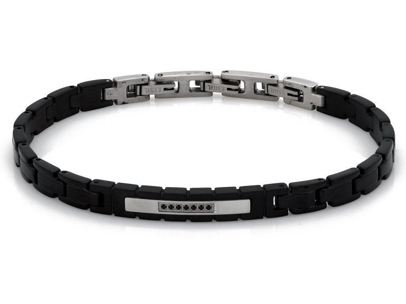 Bransoletka stalowa męska elementowa z czarnych modułów stal nierdzewna