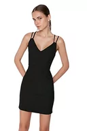 Sukienki - TRENDYOL Damska sukienka mini Bodycon Regular Fit dziergana, czarny, 36 - miniaturka - grafika 1