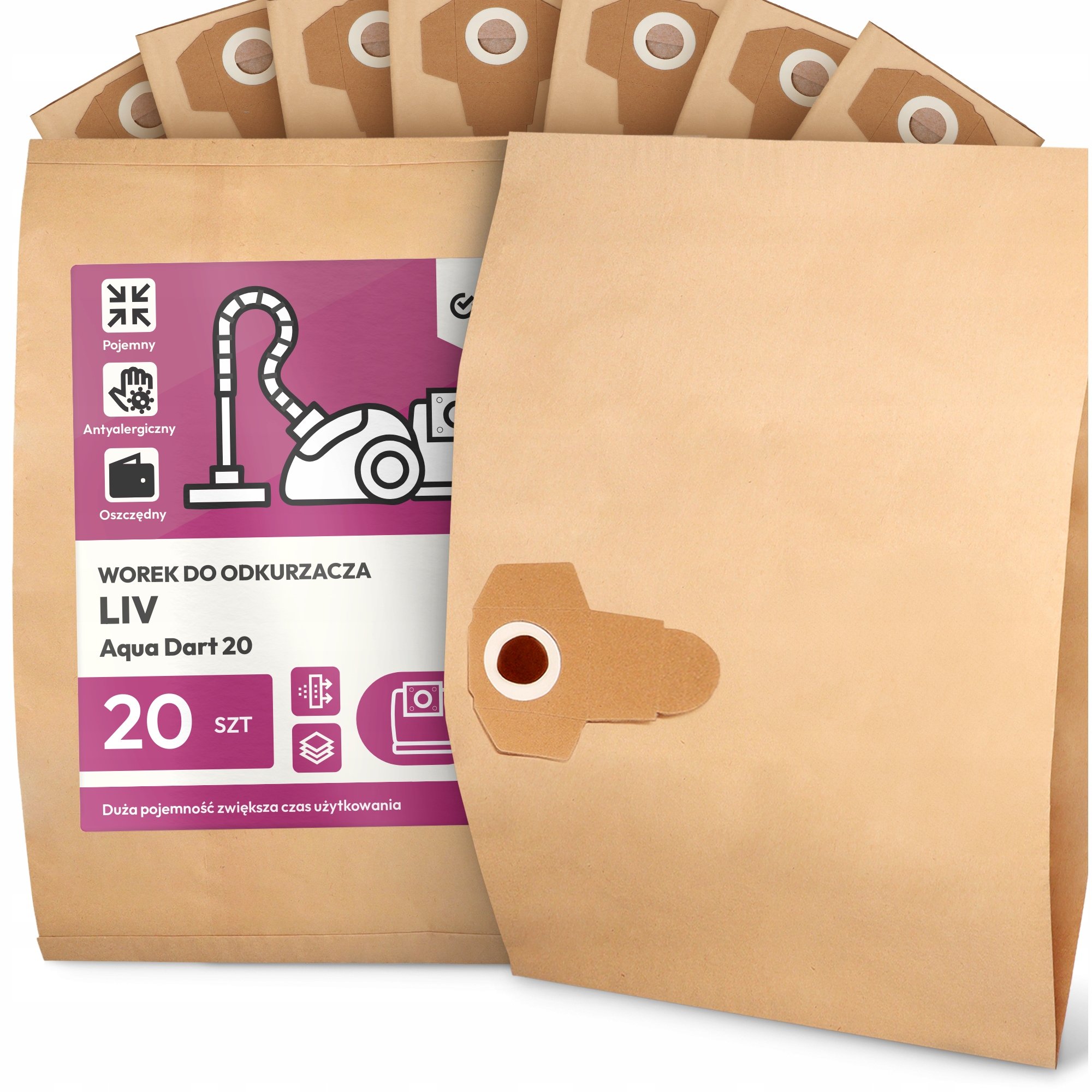 20x Worek do Odkurzacza Liv Aqua Dart 20 Papierowy 2-Warstwy Torba Worki 2A