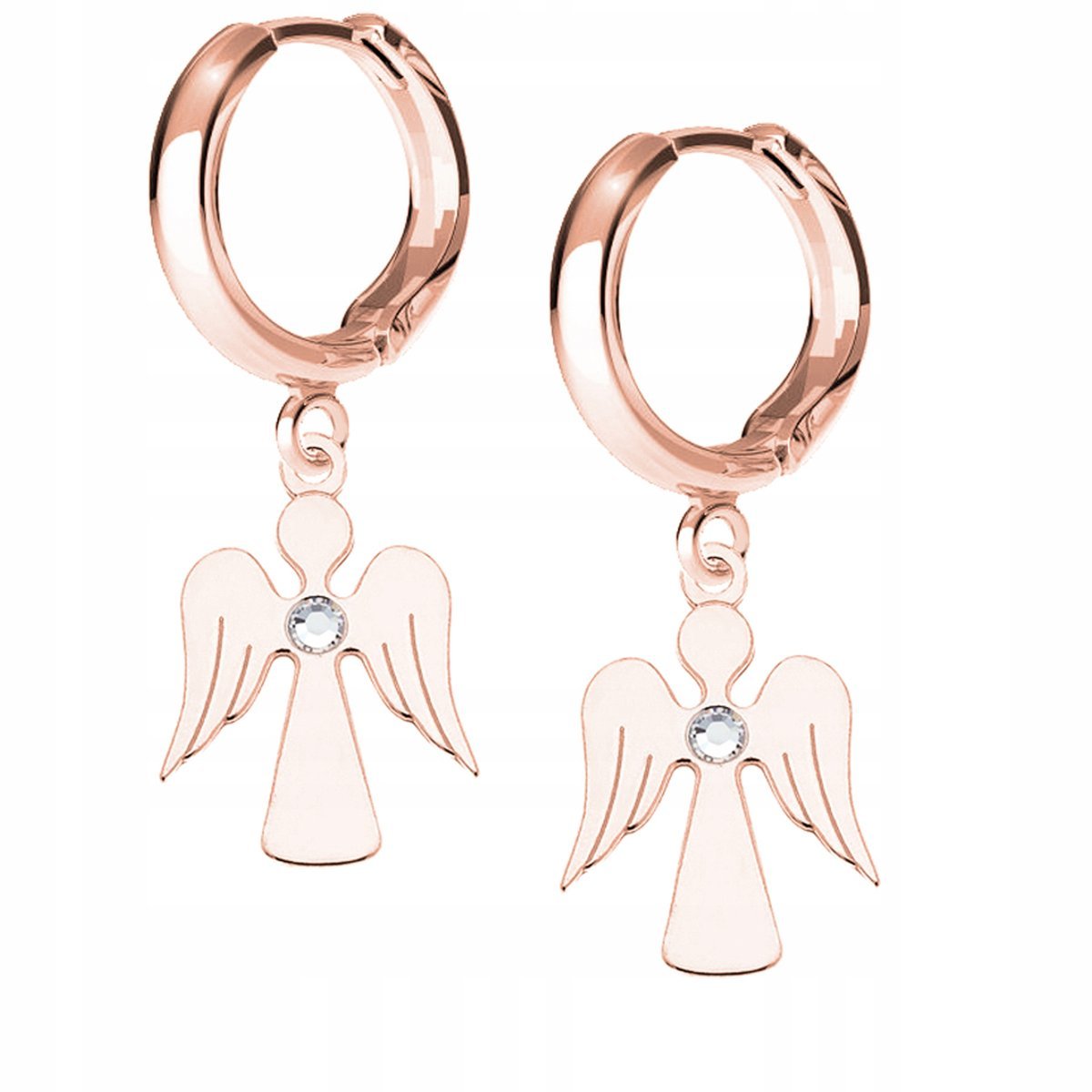Kolczyki Aniołek Cyrkonia różowe złoto 925