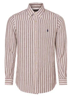 Polo Ralph Lauren Męska koszula lniana Mężczyźni Regular Fit len brązowy|biały w paski, XL - Koszule męskie - miniaturka - grafika 1