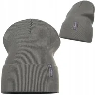 Czapki damskie - Szara Czapka Zimowa Jesienna Damska Prążek Polska Marka Majka - miniaturka - grafika 1