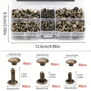 TEMU 240 zestawów kołków do skóry, kołki do skóry 3 rozmiary kołki do skóry z podwójnymi kołkami do DIY rzemiosła skórzanej, - Rękodzieło - miniaturka - grafika 1