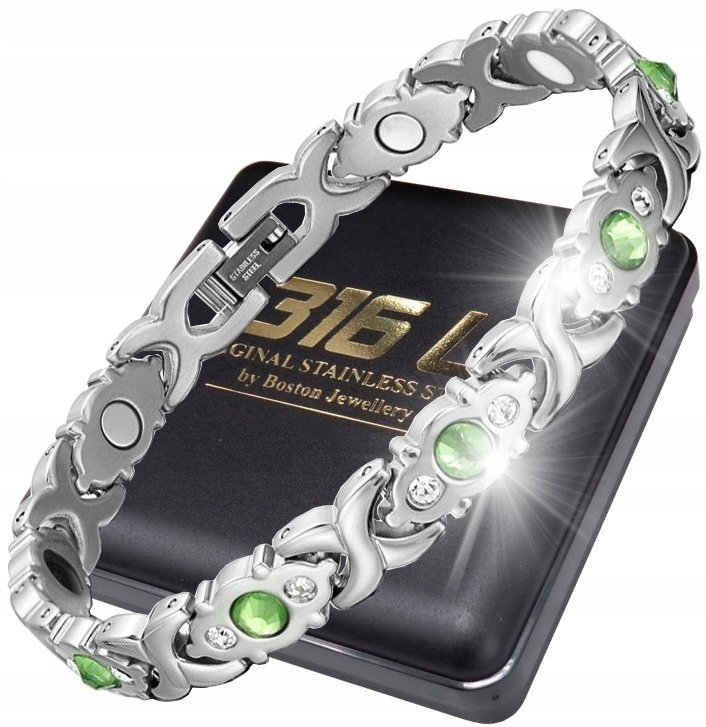 ORYGINALNA SREBRNA ZDROWOTNA BRANSOLETKA MAGNETYCZNA DAMSKA Z CYRKONIAMI