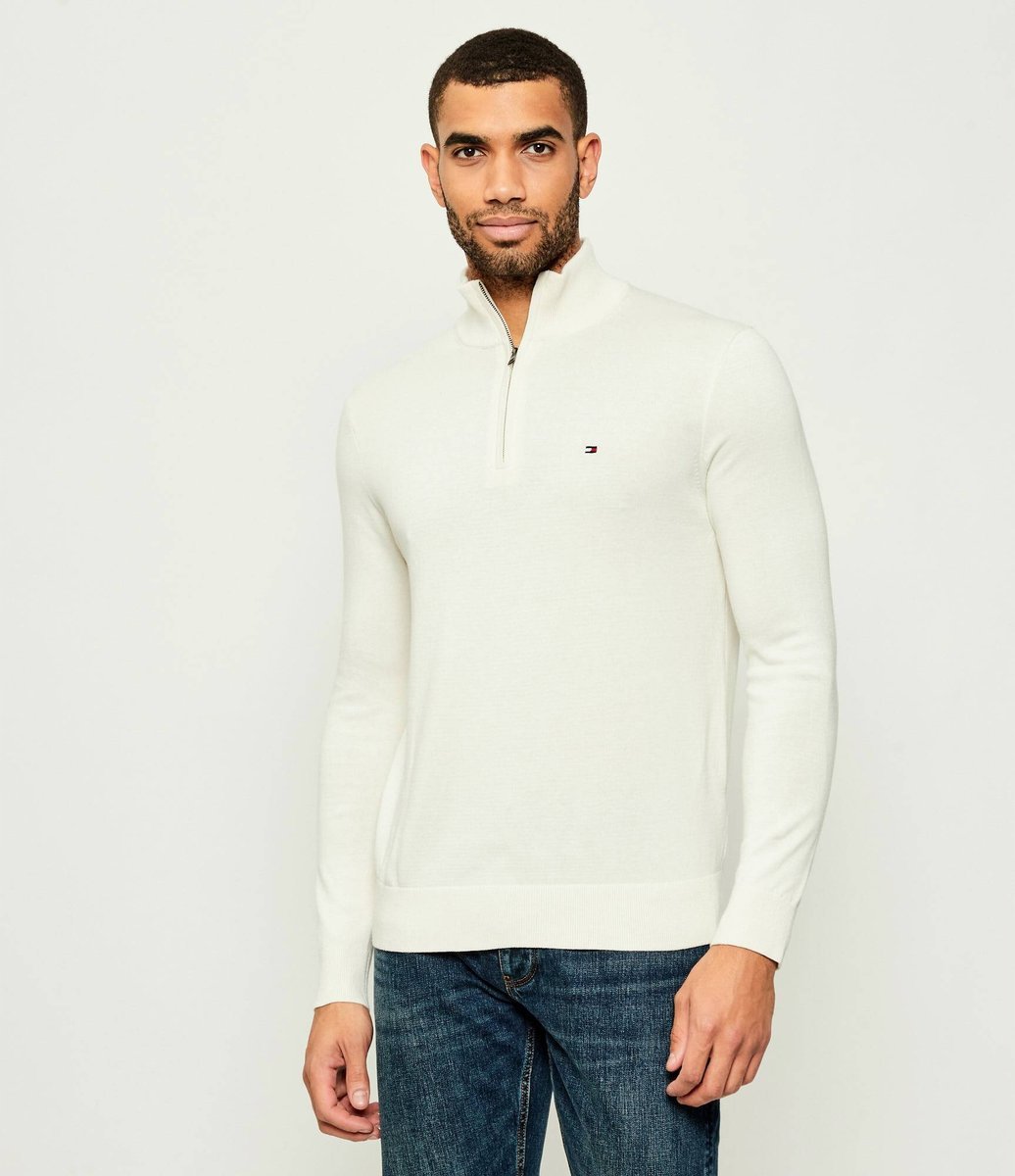 TOMMY HILFIGER SWETER MĘSKI KREMOWY PÓŁGOLF BAWEŁNA XS 17AA