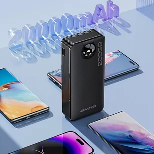 AWEI PowerBank P134K 20000mAh czarny/black wyświetlacz + kable USB/PD/Lightning/MicroUSB - Powerbanki - miniaturka - grafika 4