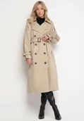 Płaszcze damskie - Beżowy Dwurzędowy Płaszcz Trencz o Klasycznym Kroju z Paskiem Inathara - miniaturka - grafika 1