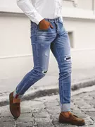 Spodnie męskie - Spodnie jeansowe męskie niebieskie OZONEE NB/MP0126B - Ozonee - miniaturka - grafika 1