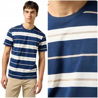 Koszulki męskie - Wrangler STRIPE TEE Iris granatowa bawełniana koszulka t-shirt w paski L - miniaturka - grafika 1