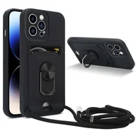 Etui i futerały do telefonów - Łańcuszek na telefon Cadorabo z funkcją podstawki dla Apple iPhone 15 PRO MAX w kolorze CZARNYM - silikonowe etui ochronne z regulowanym paskiem na sznurek - miniaturka - grafika 1