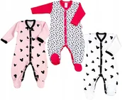 Pajacyki dla niemowląt - Pajac 3-pak Myszka RÓŻ /Serduszka małe /Myszka biel r 62 KLEKLE - miniaturka - grafika 1