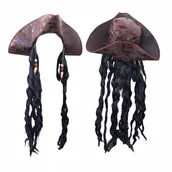 Stroje karnawałowe - Kapelusz Pirata Z Długimi Włosami Bandana Czapka Przebranie Strój Karnawał - miniaturka - grafika 1