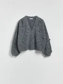 Swetry damskie - Reserved - Kardigan z aplikacjami - szary - miniaturka - grafika 1