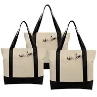 Torebki damskie - Simpli-Magic Stylish Canvas Tote Bag with an External Pocket, Top Zipper Closure, Daily Essentials, 3 Pack, 20" x 15" x 6" - miniaturka - grafika 1
