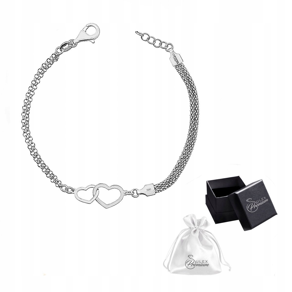 Bransoletka Rodowana srebro pr. 925 Elegancka Dwa Serca dla Niej Walentynki