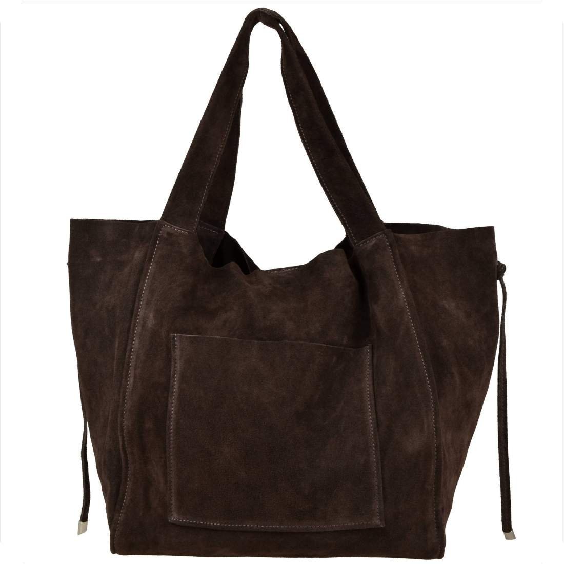 Duża torebka worek z miękkiej skóry naturalnej zamszowej lekka XXL czekolada brąz