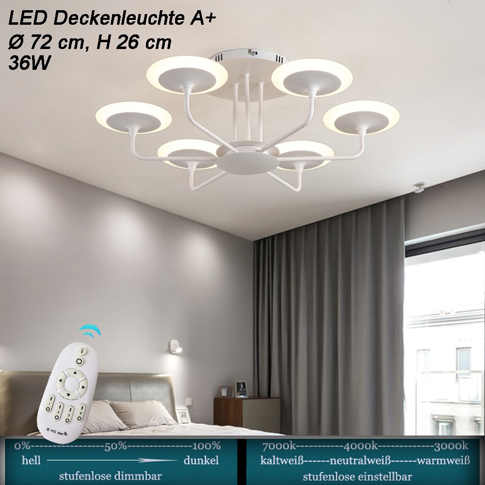 9230X+6+bs Biała lampa sufitowa LED Eurotondisplay Lampa sufitowa Lampy oświetleniowe 9230X z pilotem Regulacja barwy/jasności światła Możliwość ściemniania Akrylowy klosz A+ Lampa LED do salonu