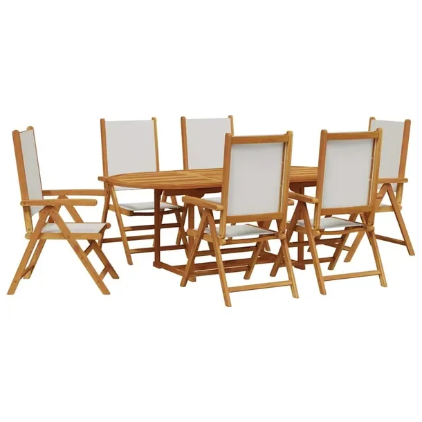 Zestaw mebli ogrodowych z akacji, stół 150-200x100x75 cm, krzesła kremow