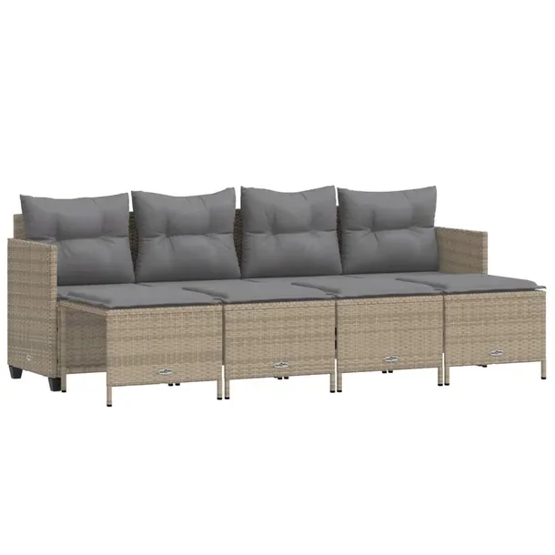 Zestaw wypoczynkowy Rattan PE Sofa 4-osobowa i Podnóżki, Beżowy