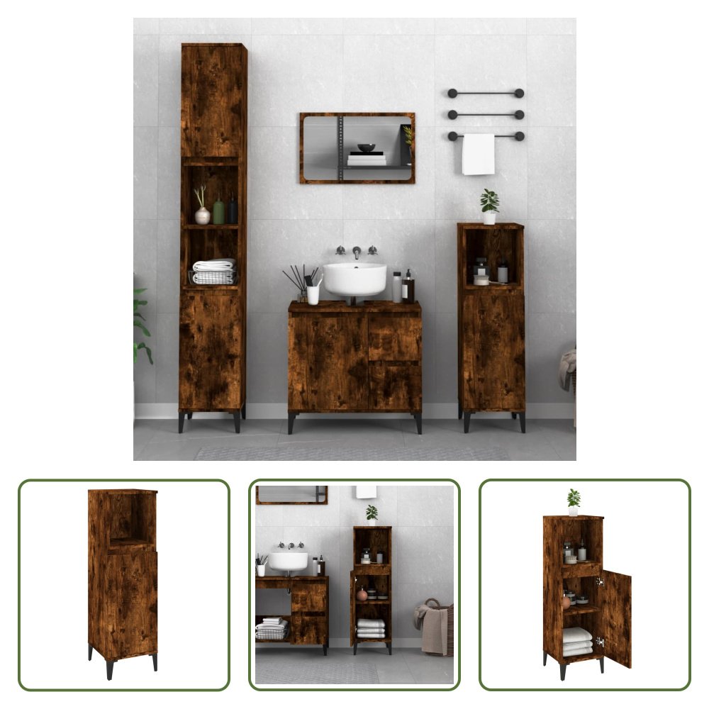 The Living Store Szafka łazienkowa dąb wędzony 30x30x100 cm materiał drewnopochodny