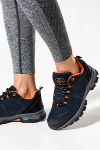 Granatowe buty trekkingowe damskie sznurowane z pomarańczowymi dodatkami softshell Casu B2116-5-41 - Botki damskie - miniaturka - grafika 1