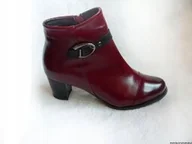 Botki damskie - BnW Skórzane botki bordowe słupek 6 cm - miniaturka - grafika 1
