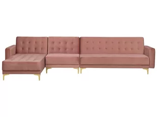 Beliani Sofa modułowa rozkładana welur różowa prawostronna ABERDEEN - Sofy i kanapy - miniaturka - grafika 1