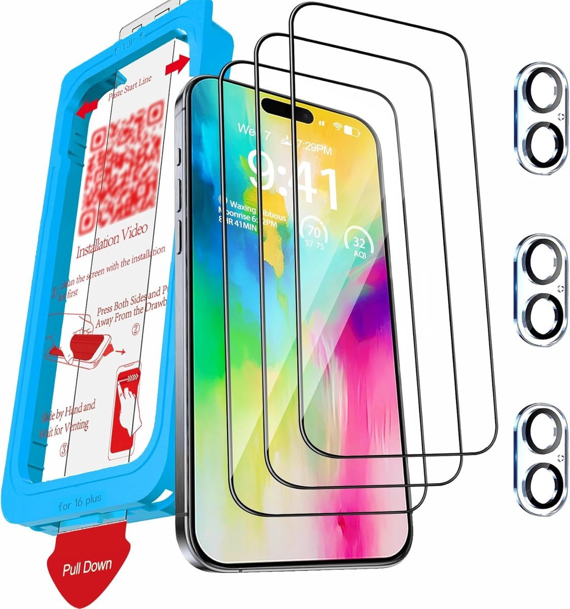 Zestaw 3 Sztuki Folia Ochronna Szkło Hartowane 9H+ do iPhone 16 Plus