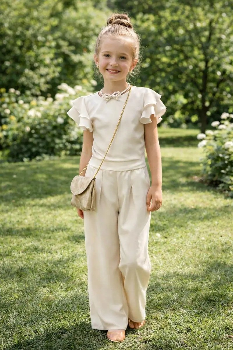 Kombinezon w kolorze ecru, dwuczęściowy dla dziewczynki na komunię po komunii komunia 913 wzrost 140