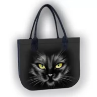 Torebki damskie - Duża Damska Torba Filcowa na ramię z czarnym kotem Lady Nero - miniaturka - grafika 1