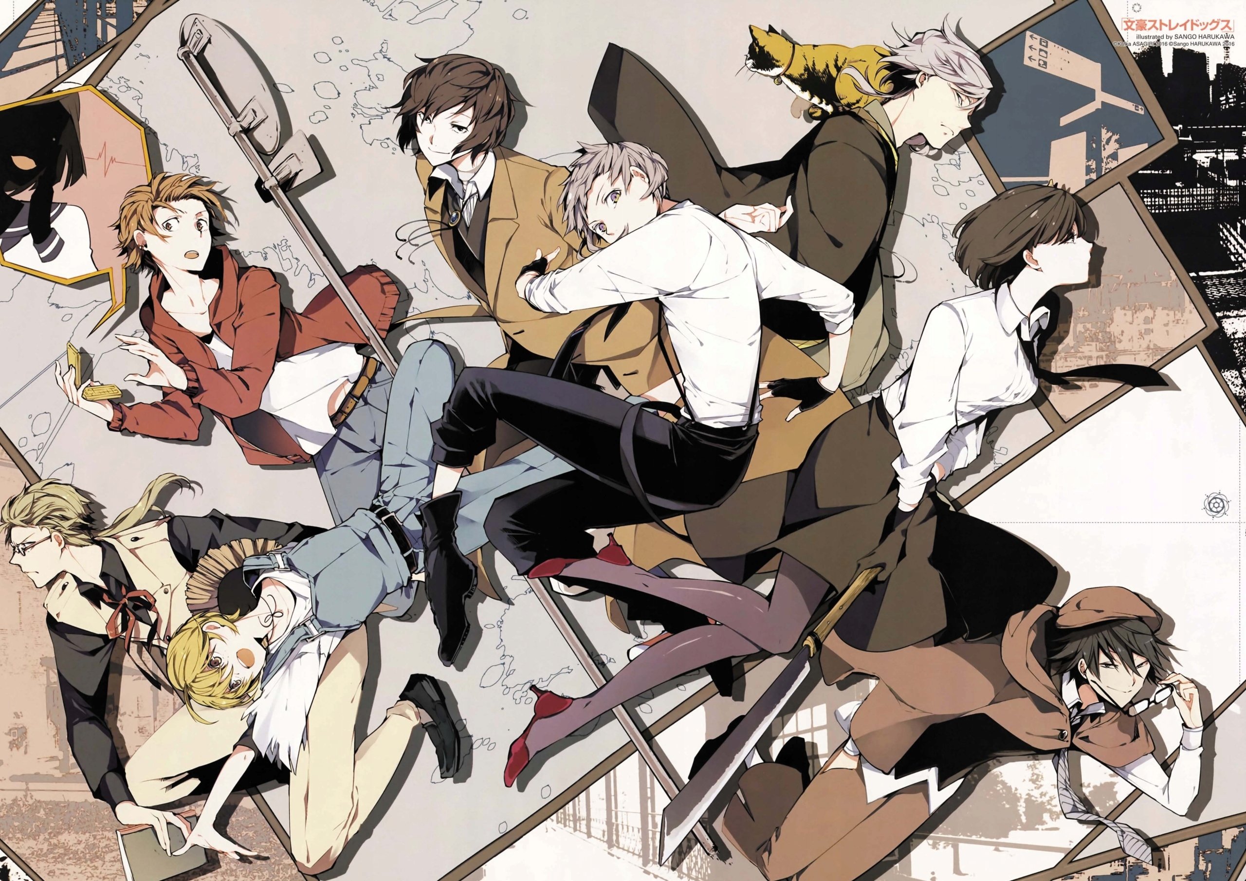 Plakat A1 anime manga Bungou Stray Dogs Bezpańscy Literaci