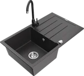 Zlewozmywaki z baterią - Mexen Bruno zlewozmywak granitowy 1-komorowy z ociekaczem i baterią kuchenną Telma, czarny nakrapiany - 6513-76-670200-70 - miniaturka - grafika 1
