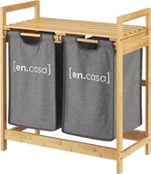 Kosze na bieliznę - Bambusowy wieszak na pranie z półką Kärkölä Półka stojąca z koszem na pranie Wysuwany wieszak na pranie Wysuwany kosz na pranie nature/grey - miniaturka - grafika 1