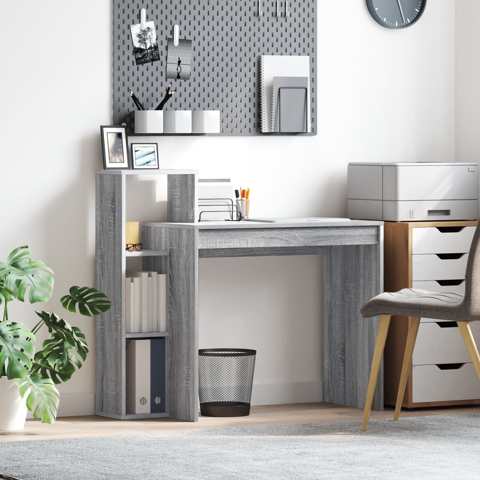 vidaXL Biurko komputerowe Szara sonoma Płyta wiórowa Średnie Półki
