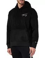 Bluzy męskie - Tommy Hilfiger Męska bluza z kapturem TJM Rlxd Polar Sign, czarna, M, Czarny - miniaturka - grafika 1