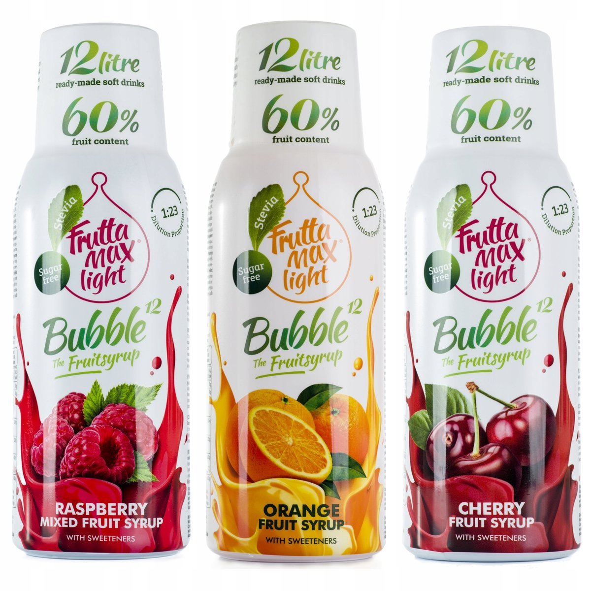 FruttaMax Koncentraty do Saturatora Syropy Owocowe Malina + Pomarańcza + Wiśnia Light