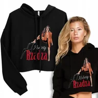 Bluzy damskie - Bluza Krótka Kaptur Black KOBIETY RZĄDZĄ Wzory - L - miniaturka - grafika 1