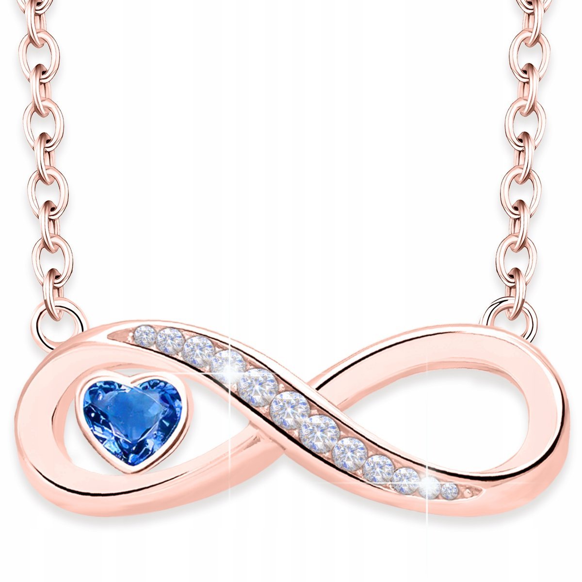 Naszyjnik Pozłacany Kryształowe Serce z Nieskończonością Heart SREBRO 925