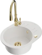 Zlewozmywaki z baterią - Mexen Kevin zlewozmywak granitowy 1-komorowy z ociekaczem i baterią kuchenną Savita, biały - 6517-20-672601-50 - miniaturka - grafika 1