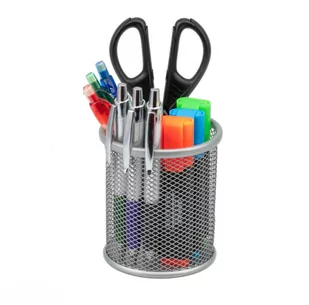 POJEMNIK DŁUGOPISY METALOWY BIURKO SREBRNY - Przyborniki na biurko - miniaturka - grafika 1